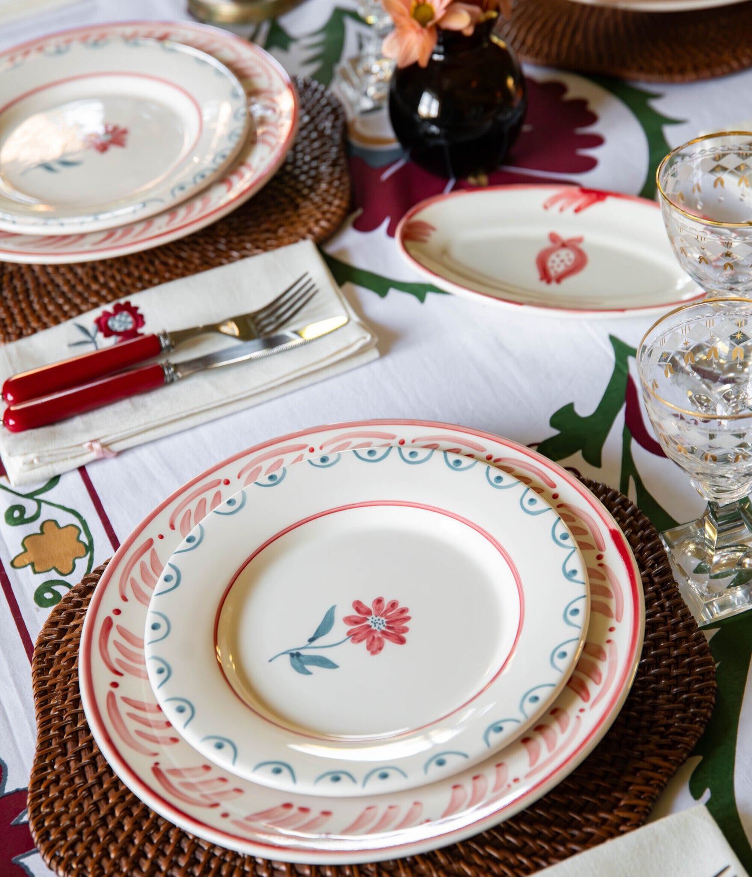 Cottage Flower Assiette - Teal 22 cm