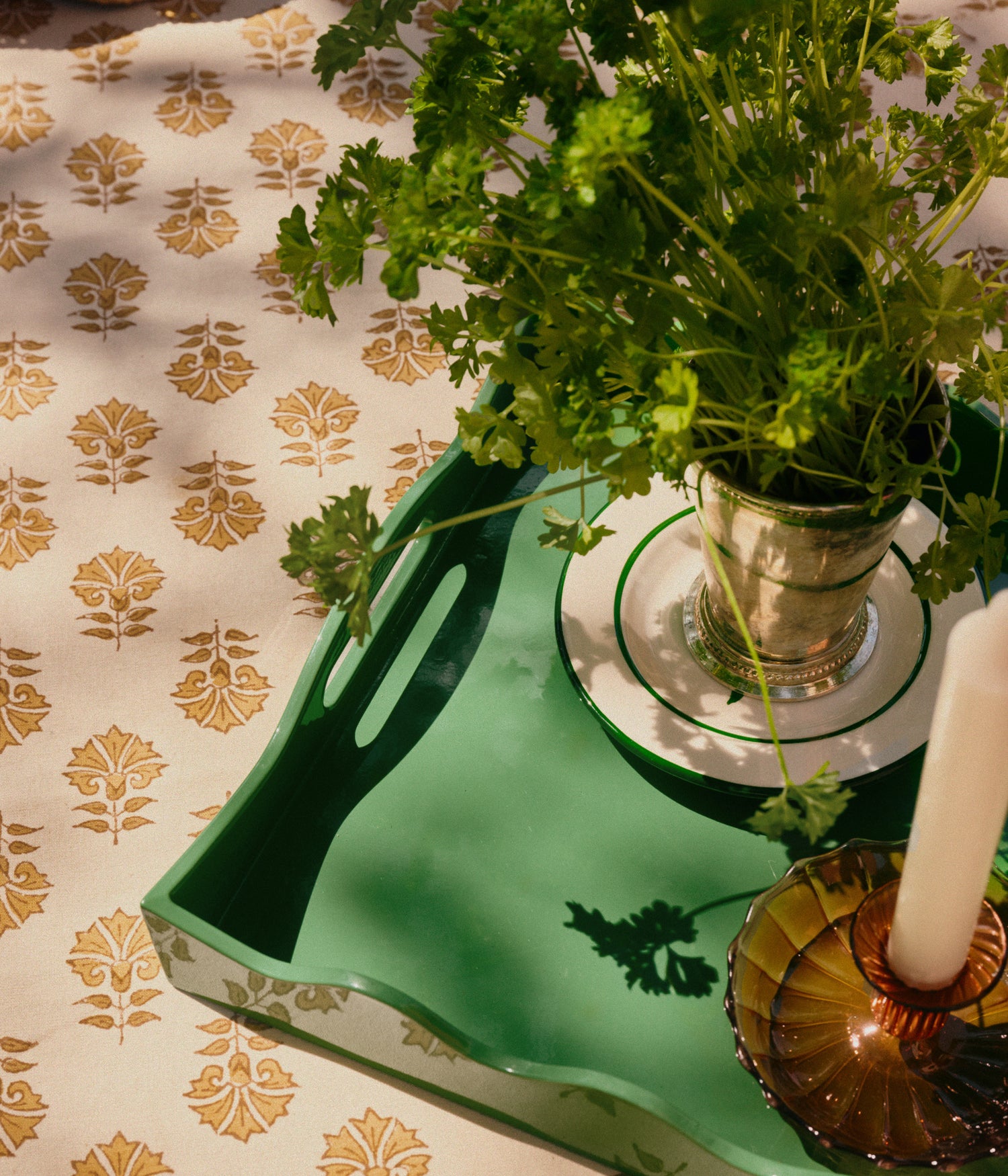 Scallop Lacquer Tray - Green 30x40cm